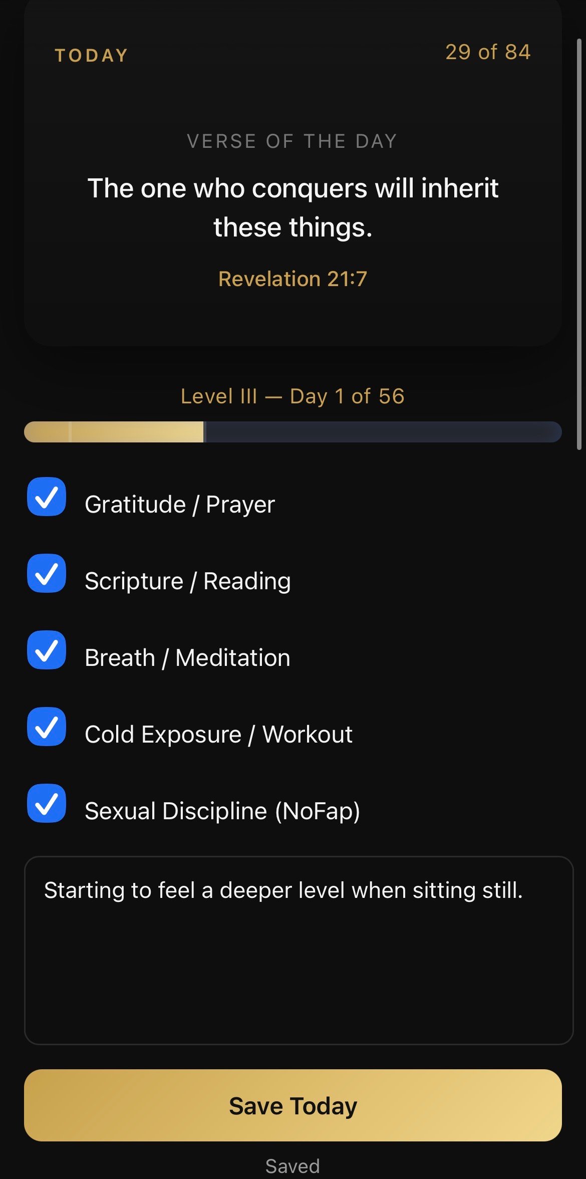 Daily checklist — verse, disciplines and journal